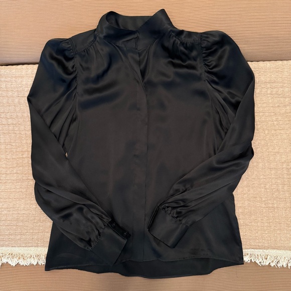 FRAME Gillian Long Sleeve Black Silk Top, M - Picture 9 of 13